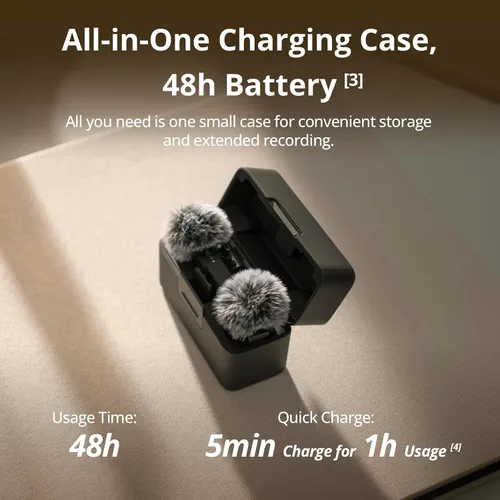 Vista 4 de DJI Mic Mini (2 TX + 1 RX + Estuche de Carga) Micrófono Lavalier Inalámbrico, Ultraligero, Cancelación de Ruido, Hasta 48 Horas de Duración