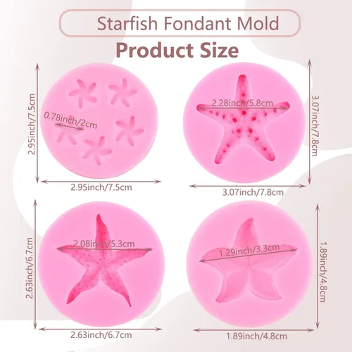 Vista 2 de Molde de silicona para fondant de temática marina, molde de silicona para estrellas de mar, mini moldes para hornear para decoración de tartas