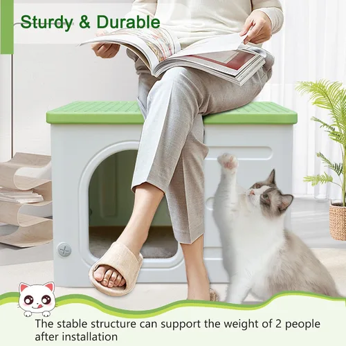 Vista 3 de Casa de plástico para gatos al aire libre e interior, casas impermeables para gatos con puerta de escape, casa resistente para gatos al aire libre