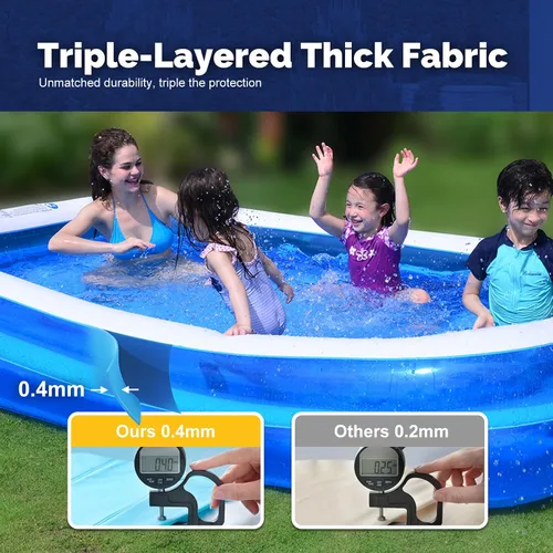 Vista 4 de Juego de piscina inflable con anillo superior para jardín, prado, campo, piscina redonda, color azul