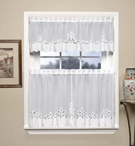 Vista 3 de Today's Curtain Plymouth Classic Battenburg - Cenefa transparente con apliques, 14 pulgadas, color crudo