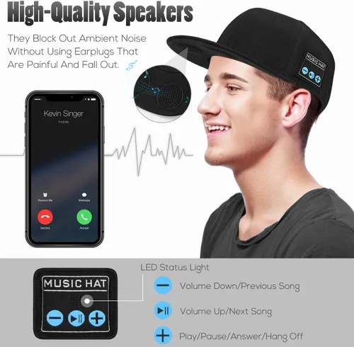 Vista 3 de Sombrero con altavoz Bluetooth ajustable, sombrero Bluetooth inalámbrico,gorra con altavoz inteligente para deportes al aire libre, la gorra