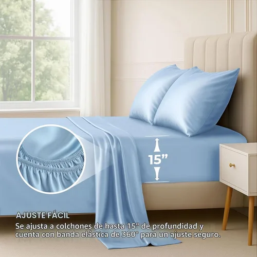 Vista 3 de Pure Bedding Sábanas de satén de lujo para cama individual de hotel, juego de sábanas de microfibra extra suave de 1800, resistente a las arrugas, a