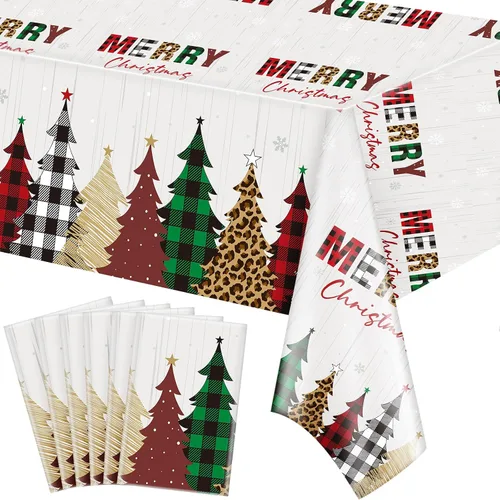 Vista 7 de Preboun Mantel de Navidad de Mesa de Navidad Mantel de Plástico Mantel Cuadrado con Árbol de Navidad Mantel Rectangular para Navidad para Fiesta
