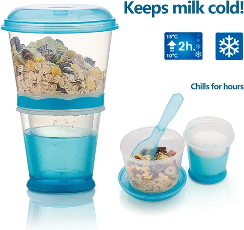 Vista 5 de INOGIH Cereal On the Go Tazas Desayuno-Taza portátil para bebidas Cereal To-Go Contenedor de taza con cuchara (azul)