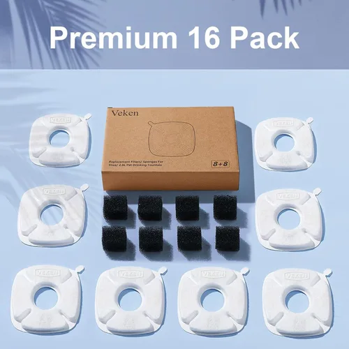 Vista 7 de Veken Filtro de fuente de agua para gatos, paquete de 8 filtros clásicos de repuesto y 8 esponjas de repuesto para dispensador automático de agua