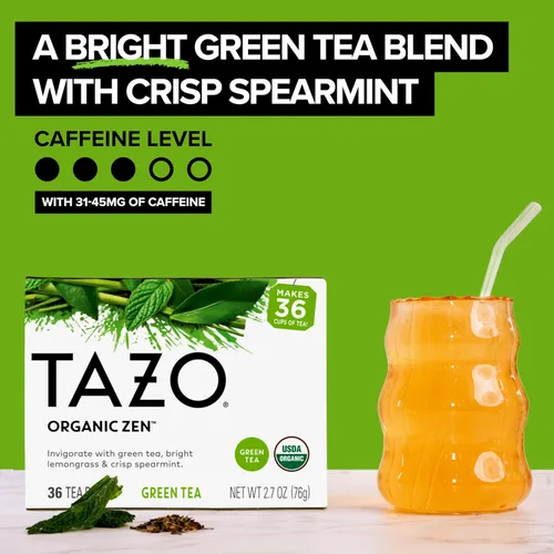 Vista 4 de Bolsitas de té verde orgánico Zen de Tazo, té sin cafeína con refrescante citronela y hierbabuena, 144 bolsitas de té en total