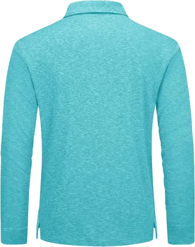 Vista 3 de TACVASEN Polo de 3 botones para hombre, manga larga, casual, elástico, ajuste regular, deportes, senderismo, golf