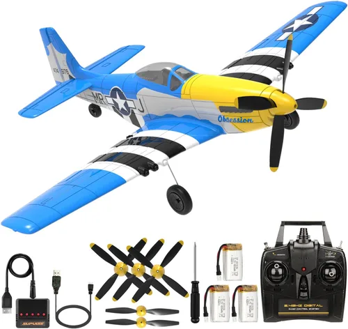 Vista 11 de ANTSIR Avión RC P51 para adultos y niños, avión de control remoto de 4 canales con Aileron/timón/elevador/giroscopio, planeador de caza Mustang
