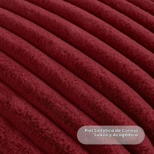 Vista 2 de FUTEI Pack of 2 Faux Fur Throw Pillow Covers 22x22 Inch, Burgundy Borgoña