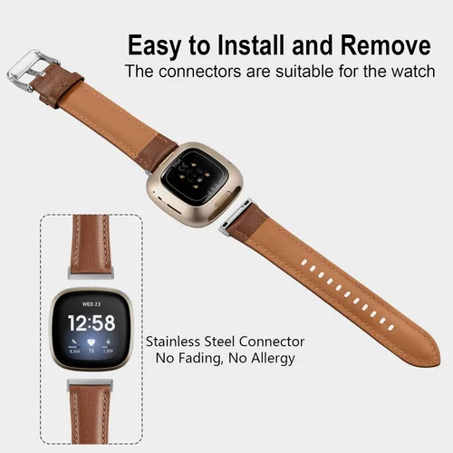 Vista 3 de Maledan Paquete de 2 correas de cuero de grano compatibles con Fitbit Versa 3 y Fitbit Sense Smartwatch