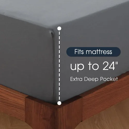 Vista 3 de HYPREST juego de sábanas Queen de bolsillo extra profundo se ajusta a colchones de 18"-24" de profundidad - Juego de sábanas Queen 100% algodón, Gris