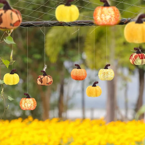 Vista 6 de Leinuosen 49 adornos para árbol de otoño de Acción de Gracias, calabaza, adornos colgantes de tela de otoño para granja, cosecha, fiesta de Navidad