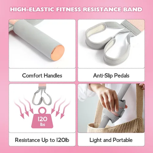 Vista 6 de Banda de resistencia de fitness con asas y pedal antideslizante, bandas de ejercicio de tela de 150 libras, juegos de iniciación de yoga, cuerda