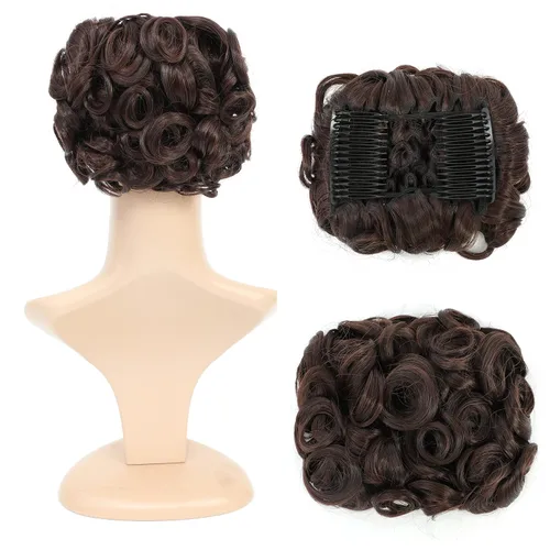 Vista 24 de SWACC Extensión de Moño de Cabello Rizado Corto y Desordenado, Peines de Cabello Fáciles de Estirar, Extensión de Cola de Caballo con Clip, Coletero