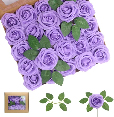 Vista 44 de 25 rosas realistas negras, flores artificiales de espuma de látex con tallos flexibles y 8 hojas para decoración de bodas, hogar y fiestas Negro