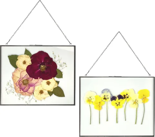 Vista 16 de Beedecor Juego de 2 marcos colgantes de vidrio doble para flores prensadas, hojas y obras de arte, marco flotante de metal grande con cadena, marcos