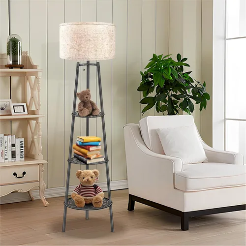 Vista 9 de ZQQLITE 2 lámparas de pie negras con estantes para sala de estar, lámpara de pie, lámpara alta, Amparas elegantes para sala con pantalla de lino