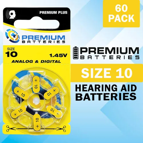 Vista 6 de Pilas Premium para audífonos, tamaño 10, 1.45V, con pestaña amarilla (6 pilas)