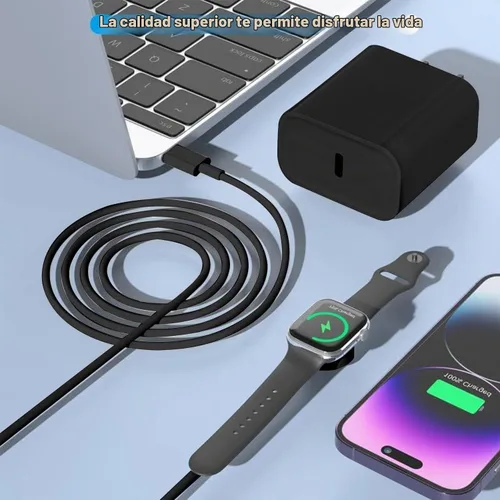 Vista 5 de Cargador USB C para Apple Watch, [certificado MFi] Cargador magnético rápido para iPhone, cable de carga USB C de 6 pies de largo y bloque