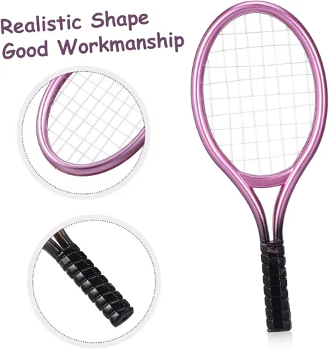 Vista 7 de Garneck Juego de 2 raquetas de tenis en miniatura y pelota de plástico, mini raqueta de tenis en miniatura, equipo deportivo para decoración