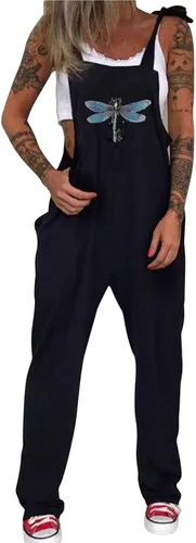 Vista 40 de PAODIKUAI Overol casual con estampado de calavera para mujer, overol suelto con bolsillos