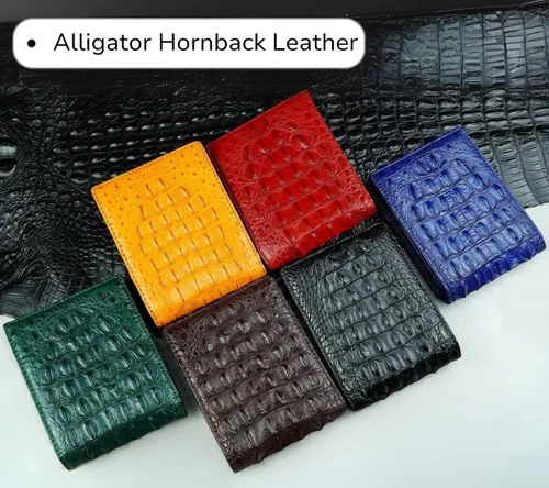 Vista 4 de HATA Billetera de piel plegable de cocodrilo para hombre, con bloqueo RFID, hecha a mano para papá, marido, hijo, profesor
