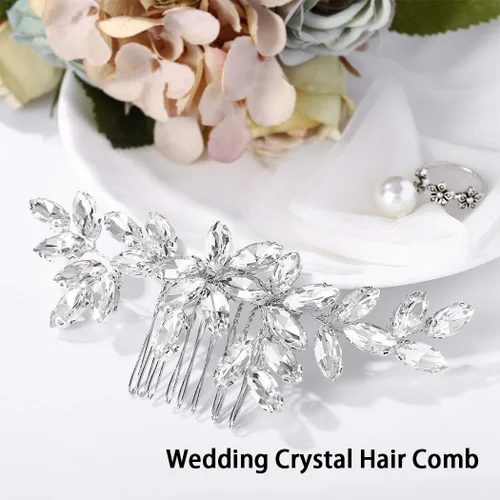Vista 2 de Unicra - Peine para el pelo de boda de cristal plateado para novia, accesorio para el cabello con diamantes de imitación para mujeres (A-plateado)