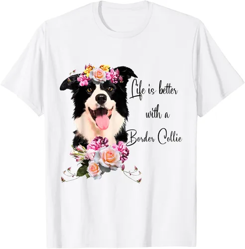 Vista 72 de Life is Better With a Border Collie - Camiseta de perro lindo con flores, gris, S Gris Oscuro