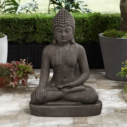 Vista 2 de John Timberland - Estatua de Buda sentado. Escultura Zen. Decoración de jardín asiático japonés para exteriores. Porche delantero, patio, jardín