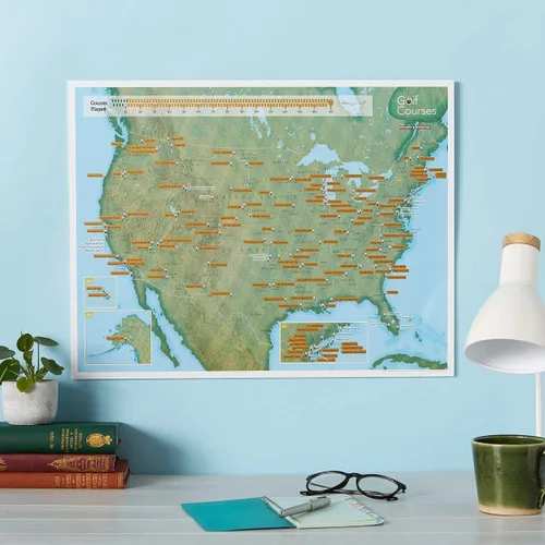 Vista 2 de Maps International - Impresión de golf Scratch Off USA Map - Regalos para golfistas - 17 x 22 pulgadas