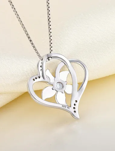 Vista 5 de YL Collar de corazón para mujer, plata esterlina, flor de lirio, colgante de amor, piedras preciosas