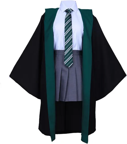 Vista 5 de Magician Themed Hooded Cloak Adult Teens, Black Wizard Robes for Men Women,Halloween Movie Role Play Costume