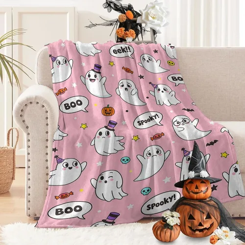 Vista 10 de D-Story Manta de vellón de Halloween, manta de calabaza de otoño para sofá, cama, habitación, regalos de Acción de Gracias para niños y adultos, 50