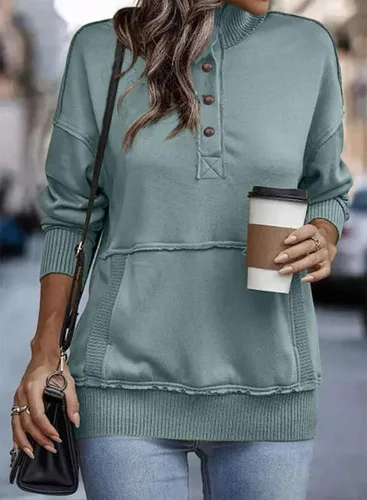 Vista 3 de SHEWIN Sudadera casual de manga larga para mujer, ligera, con botones, holgada, sin botones
