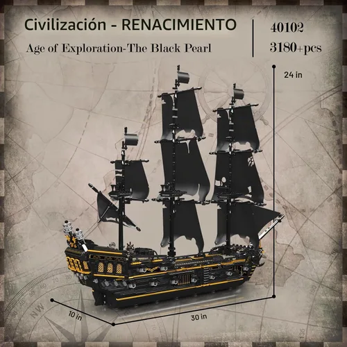 Vista 4 de JMBricklayer Juego de construcción de modelo de barco pirata, kits de juguetes misteriosos de perlas negras, bloques coleccionables, juguete genial