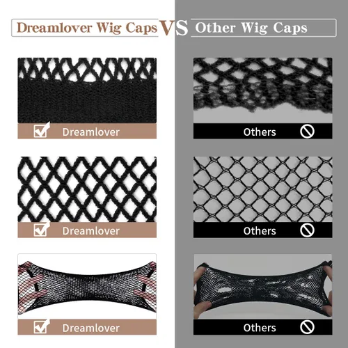 Vista 7 de Dreamlover Gorra de malla para cabello largo, gorra de red para peluca, color negro, 3 piezas