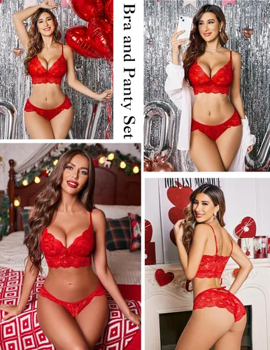 Vista 5 de ADOME - Conjunto de brasier y pantaleta de encaje, para mujer