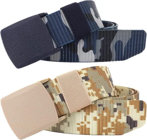 Vista 26 de Cinturón para hombre, cinturón táctico militar de nailon con hebilla sin metal, paquete de 2