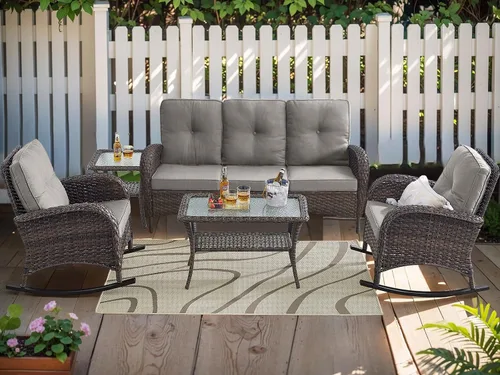 Vista 15 de HUMMUH Juego de 2 sillas de mimbre para exteriores, sillas de comedor con respaldo alto y asiento profundo para jardín, porche, patio trasero