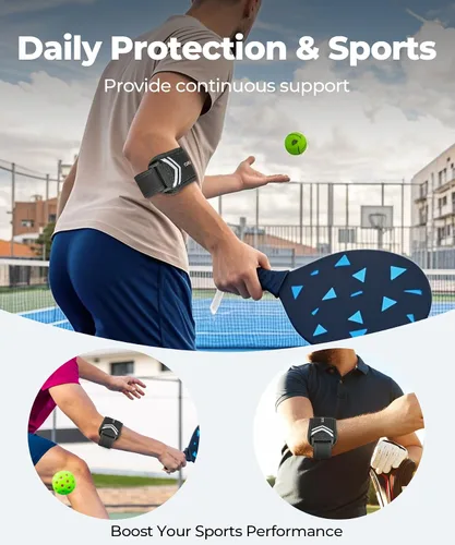 Vista 6 de CURECARE Nueva Codera Mejorada para Tenis y Golfistas con Dos Almohadillas 3D, Soporte Dirigido para Antebrazo para Compresión Personalizada, Correa