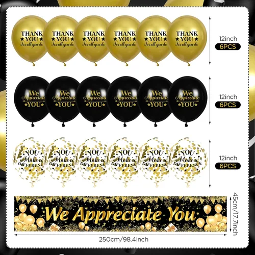 Vista 6 de Decoraciones We Appreciate You Letrero de Jardín Negro Dorado We Appreciate You con 18 Globos Letrero Gracias por Todo lo que Haces Regalos