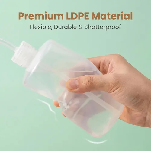 Vista 6 de 2 botellas de plástico blanco translúcido de 16.9 fl oz de 17.6 onzas líquidas con recipiente de medición graduado, boquilla de punta curvada