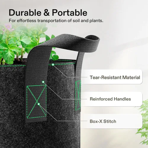 Vista 7 de VIVOSUN Paquete de 10 bolsas de cultivo de 1 galón, macetas de tela reforzadas para jardinería, color negro