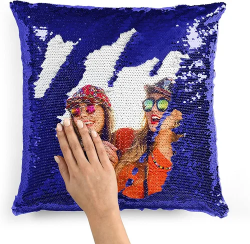 Vista 6 de LING Ling's Design Fundas de almohada personalizadas con lentejuelas Funda de almohada reversible personalizada para Navidad, cumpleaños o Rosa