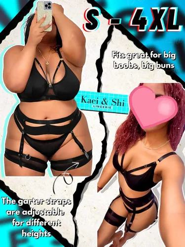 Vista 4 de Kaei&Shi - Lencería con liguero para mujer, conjunto de encaje traslúcido y sexy de 4 piezas combinadas