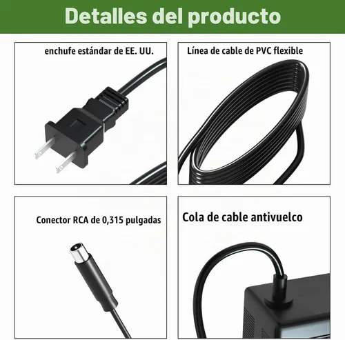 Vista 7 de Cargador de 42V 2A para Volpam 36V Batería Compatible con VOLPAM SP06 / SP03 / SP06 GS / SPT7 Cable adaptador de corriente