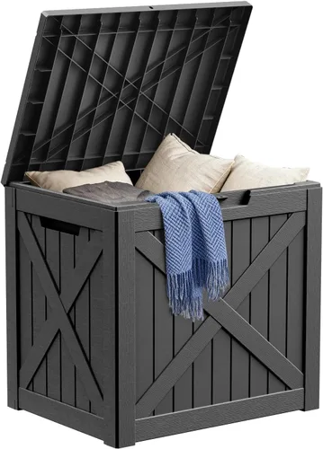 Vista 23 de DRATO Caja de almacenamiento para cubierta de 31 galones, caja de almacenamiento para exteriores para cojines de patio, herramientas de jardín, caja