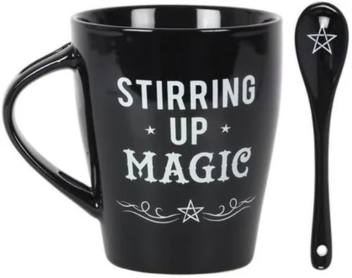 Vista 4 de Juego de taza y cuchara de cerámica mágica Stirring Up
