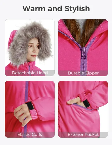 Vista 6 de Wantdo Chaquetas de snowboard para niña, impermeables, de forro polar, para invierno, resistente al viento